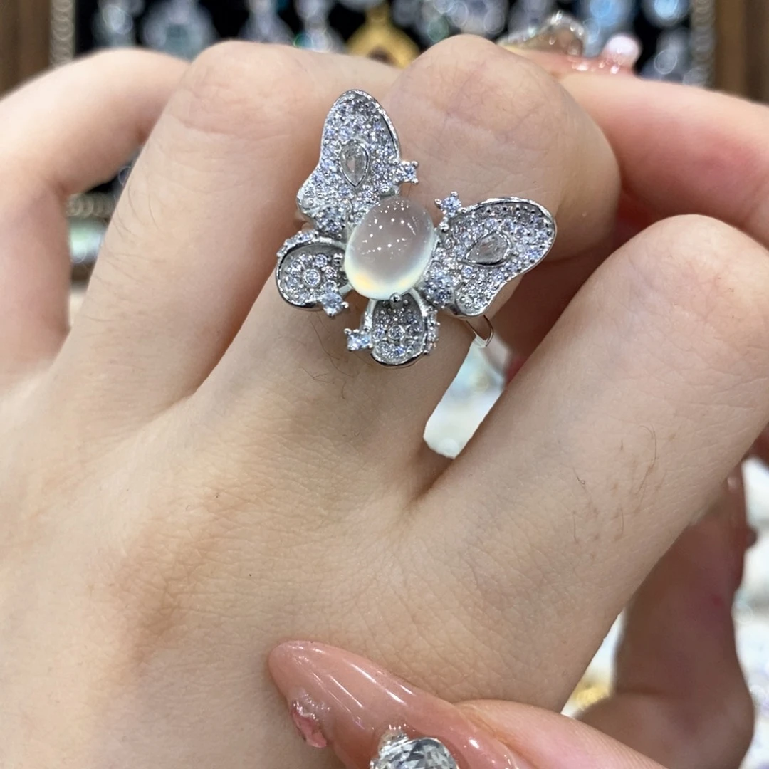 蛇纹石玉银S925镶嵌戒指