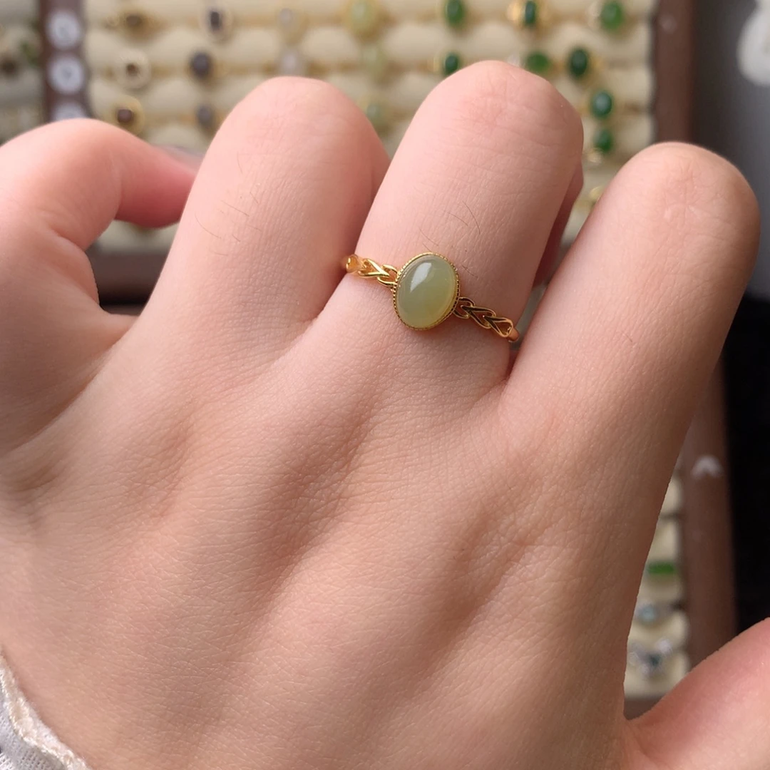 和田玉银S925镶嵌戒指