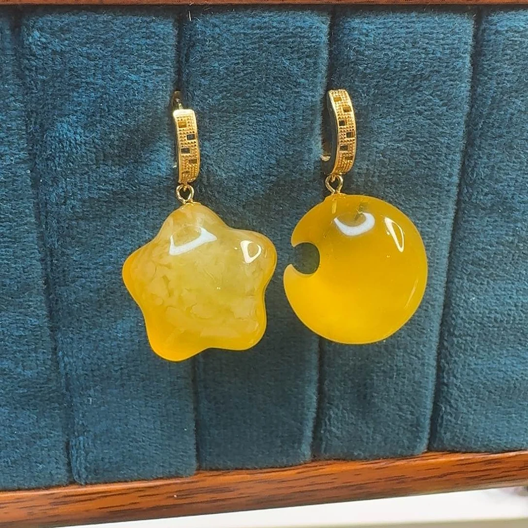 琥珀裸石未镶嵌琥珀耳饰