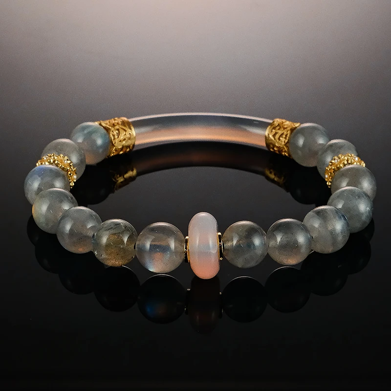 原创设计灰月光玉髓半镯手链-6308