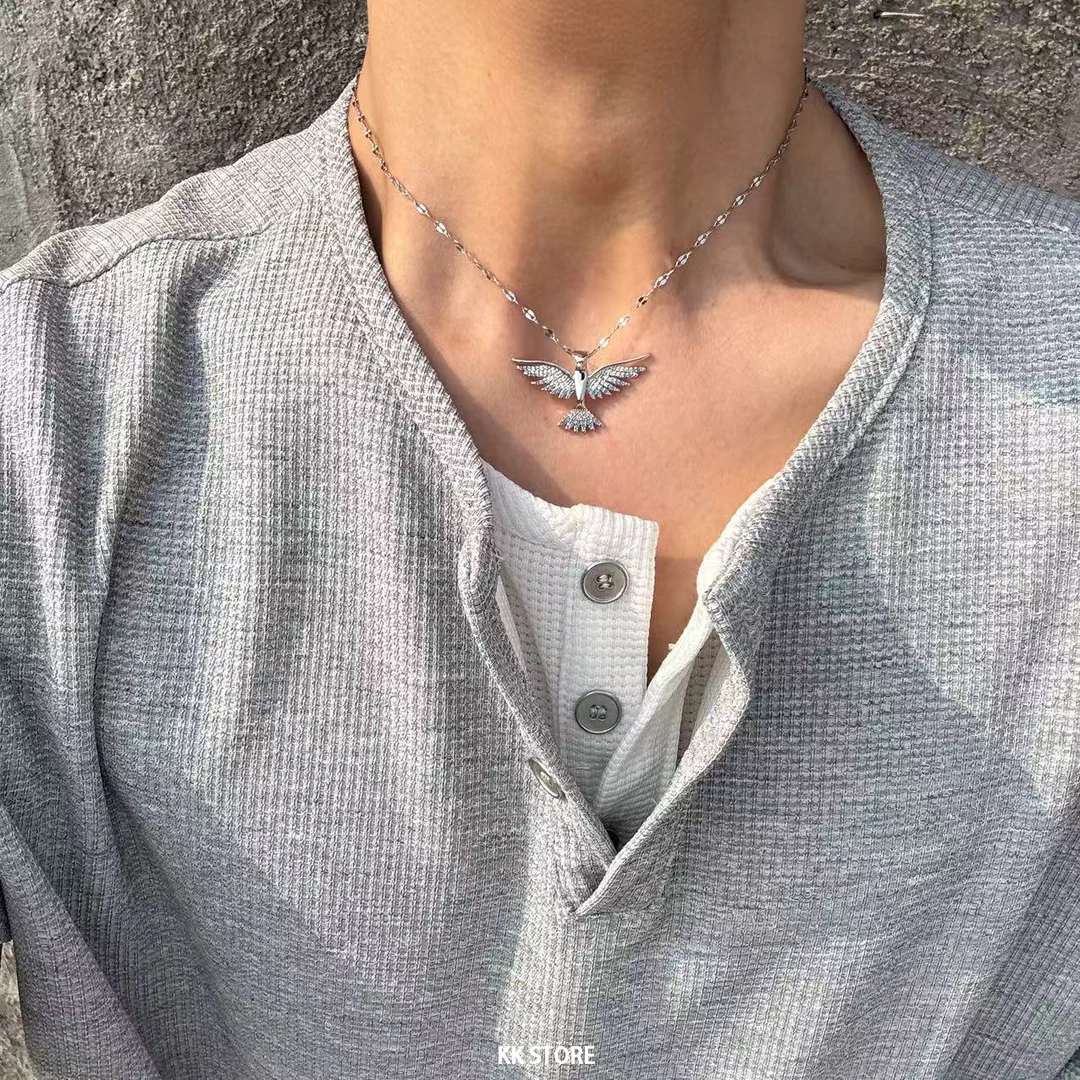 钛钢项链 满锆不死鸟项链锁骨链男款个性小众百搭坠链设计感配饰