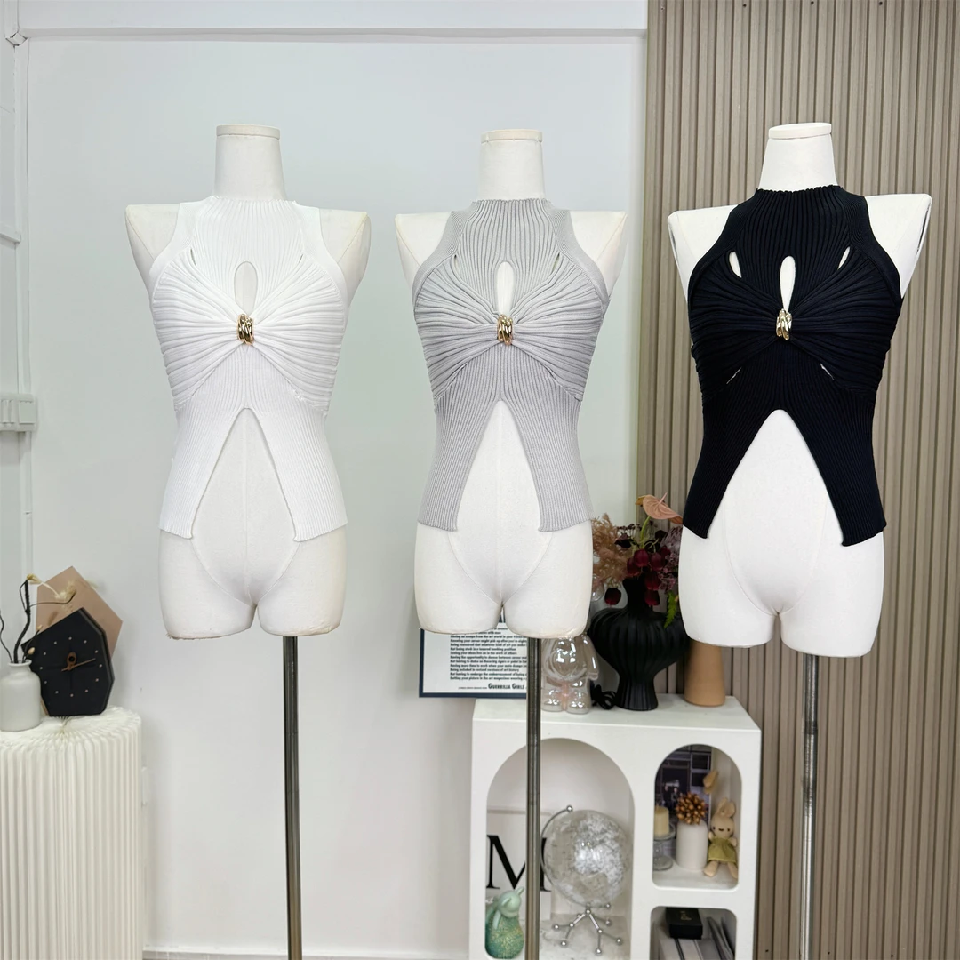 向晚.小巴姐妹纽结针织上衣