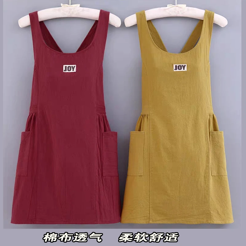 时尚棉布围裙女家用厨房做饭宽松交叉背带罩衣年轻洋气上班工作服