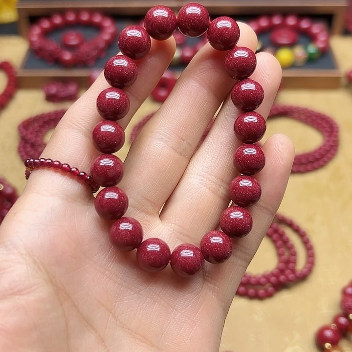 天然辰砂10毫米光珠手串