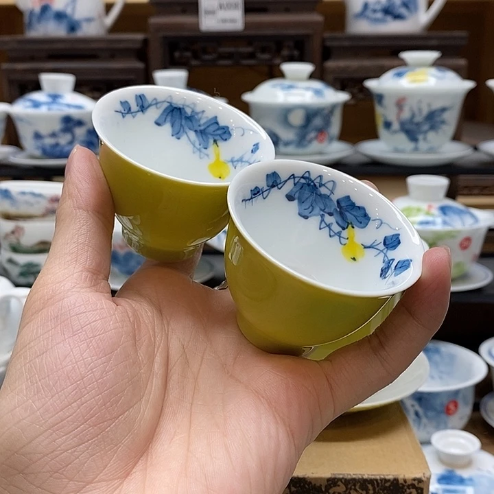 手绘2个装杯葫芦果60cc釉下彩微瑕福利款