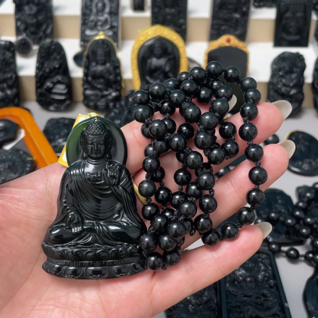 一***子未镶嵌蛇纹石玉吊坠加珠链