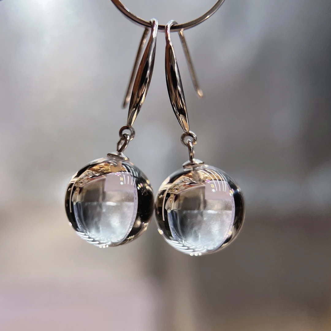 天然白水晶耳坠全净体s925银镶嵌基础耳勾款