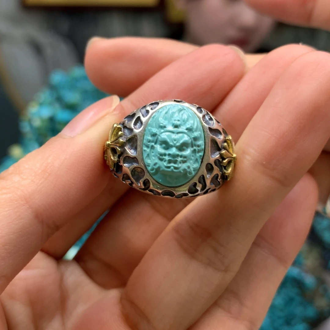 绿松石戒指银S925镶嵌福***，