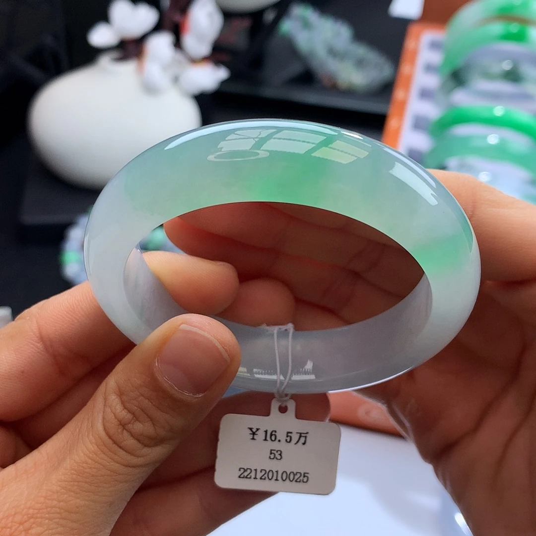 未镶嵌手镯翡翠53冰阳绿正圈