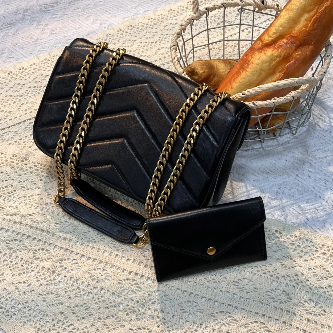 陈三北TF423【Y翻盖信封包】大号-黑色-金扣高级感斜挎百搭女包