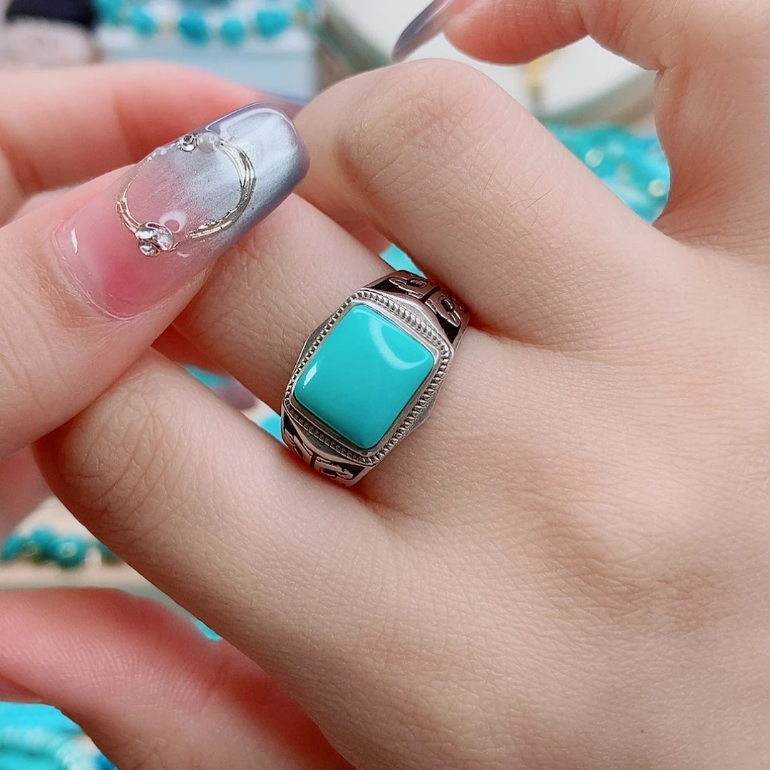 绿松石银S925镶嵌戒指我*谁