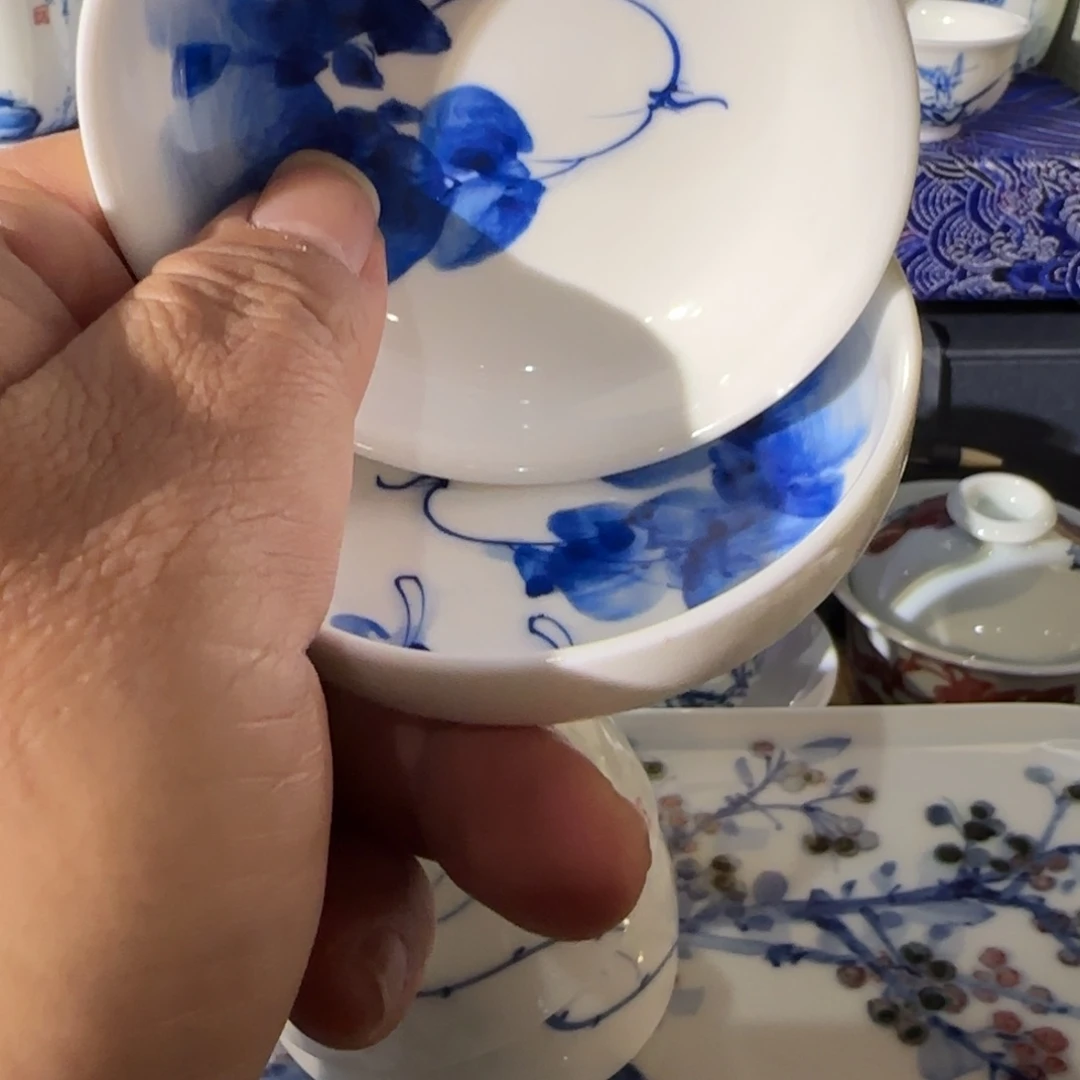 瓷手绘青花香菇白菜杯