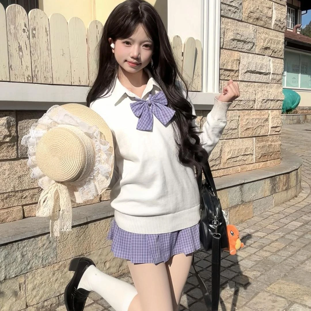 樱花兔~原创紫昀格裙jk制服格子A字短裙校供小格紫色新款半身裙