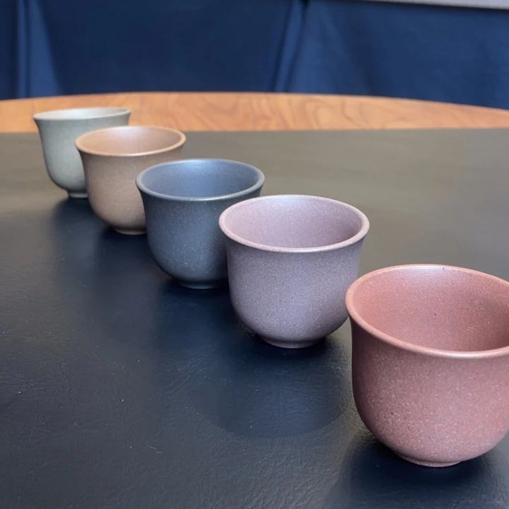 茶杯紫砂五色砂铃铛杯，套装