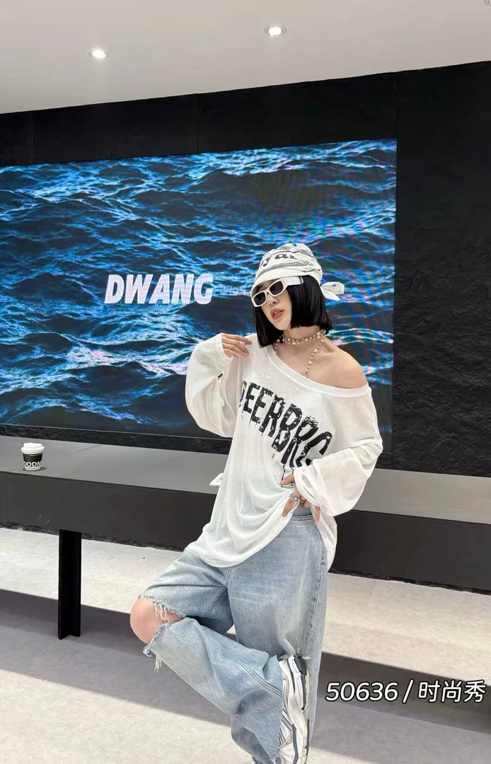 胖哥胖妹胖嘻哈时尚修身字母印花长袖T恤防晒罩衫50636