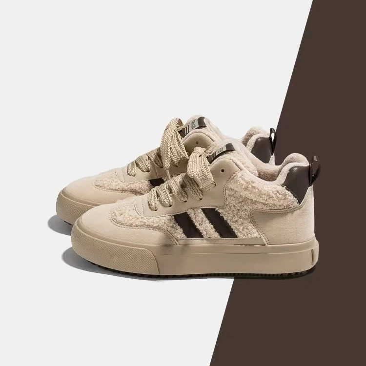 H1262 棕色 女鞋保暖棉鞋女2025新款加绒高帮鞋加厚毛毛二棉鞋子