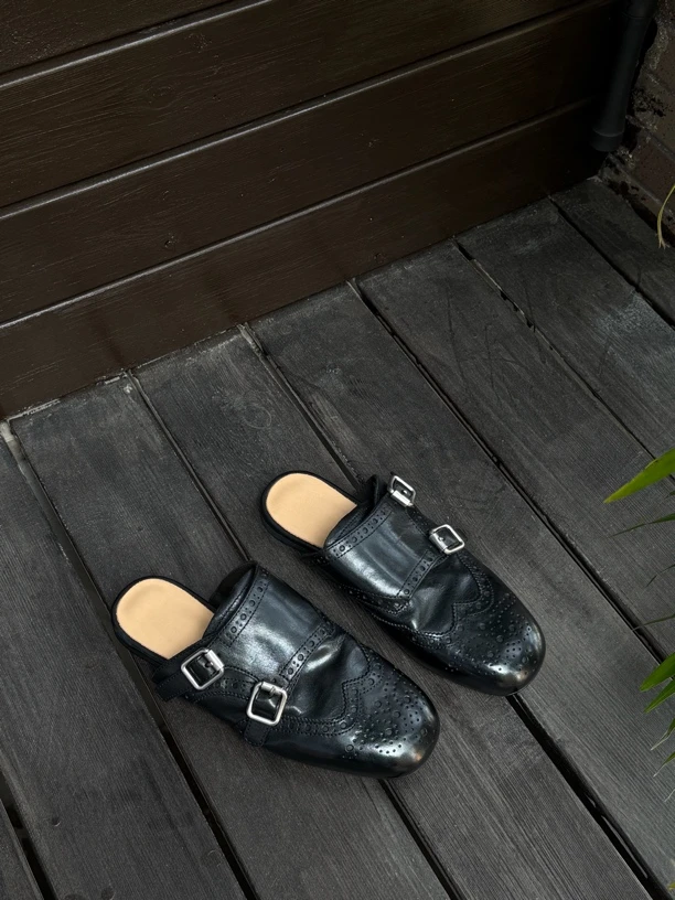 （全手工水洗）植鞣全牛皮胚手工全水洗英伦风极简半拖