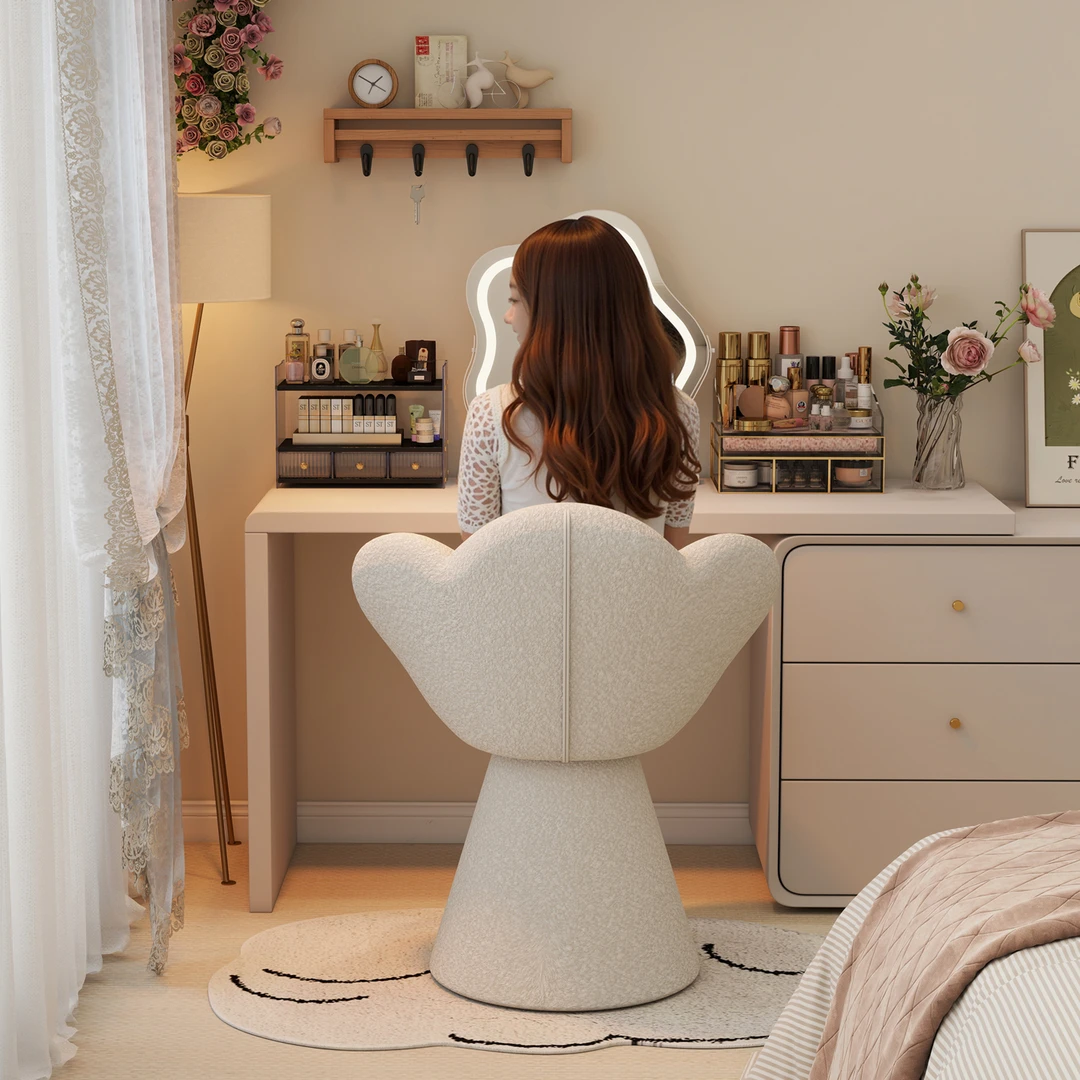 美物俪家花瓣椅卧室梳妆凳小户型梳妆台椅子奶油风高级感美甲凳子