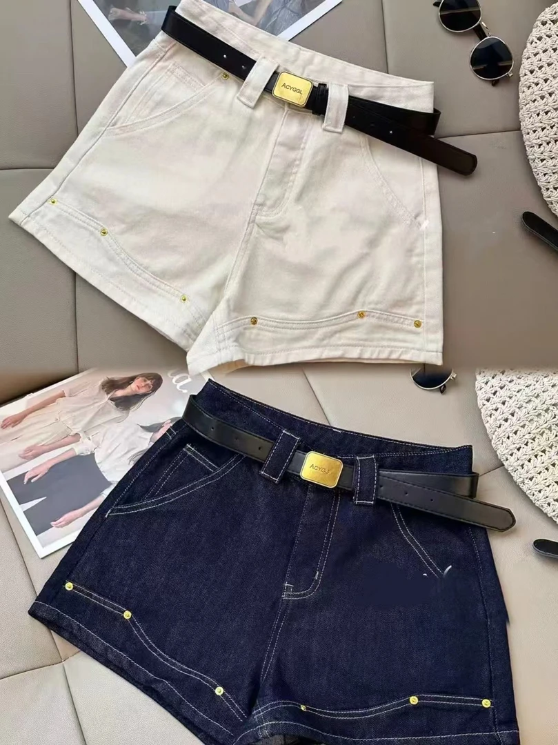 【大霏推荐】时尚洋气高腰显瘦牛仔短裤高级感百搭阔牛仔裤（送腰带）
