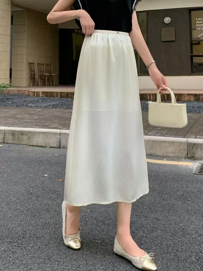 【钰姐精选】迪曼25087-高腰显瘦醋酸后开叉薄款高级感垂感半身裙