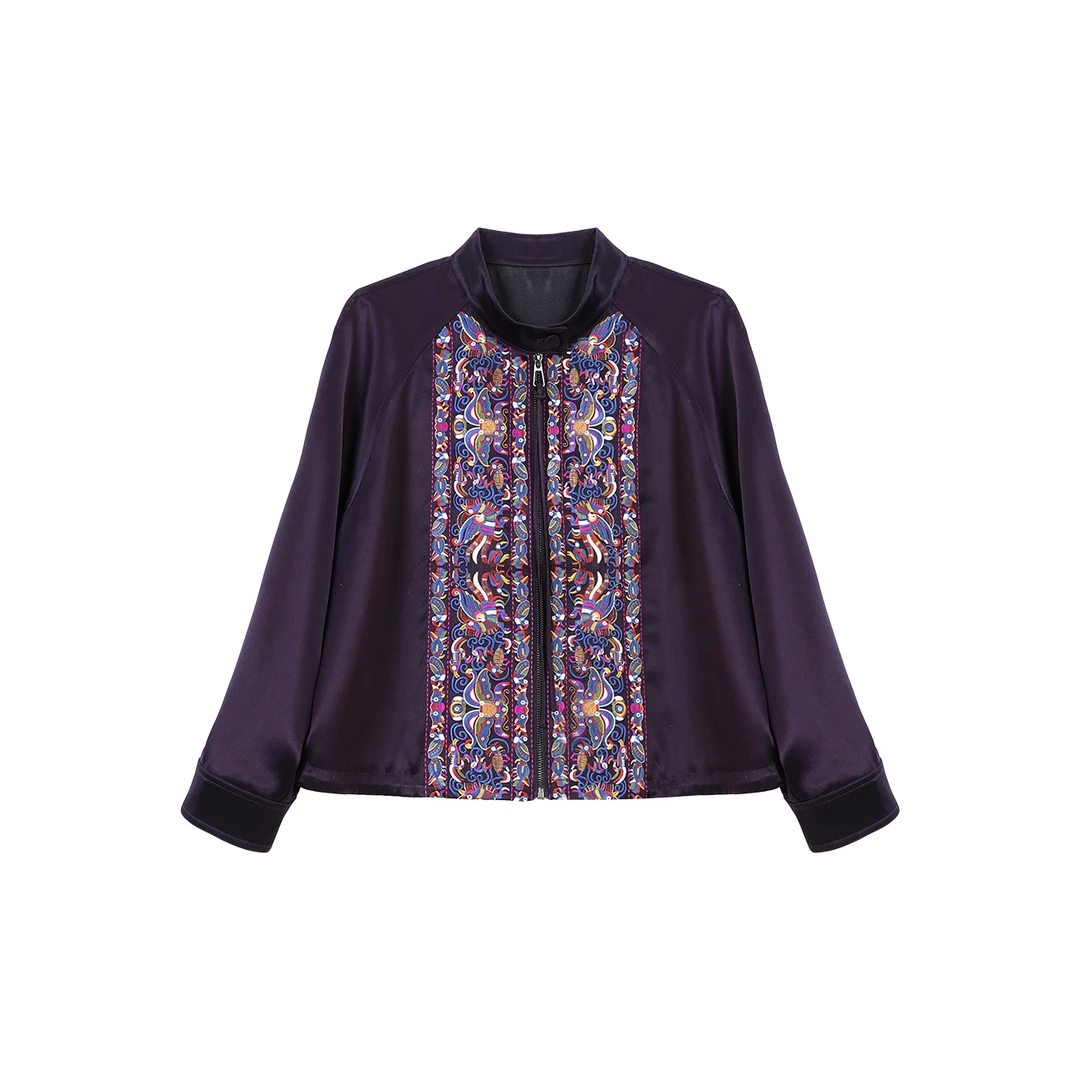 【北鱼专属】重缎皮子苗绣黑紫香云纱外套  2681777