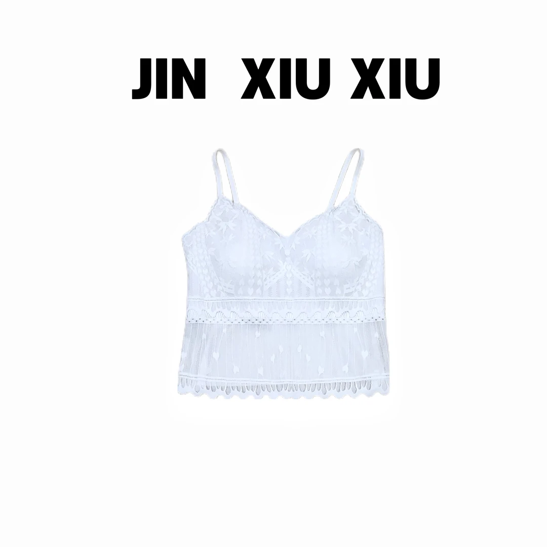 JINXIUXIU夏季新款蕾丝拼接透气提花百搭打底韩系甜美吊带背心513