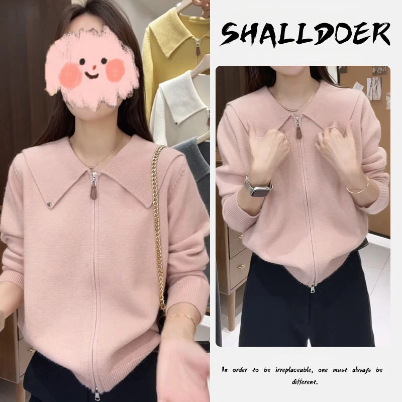 翻领休闲拉链毛衣外套女2026秋冬季新款气质软糯双拉链针织开衫女