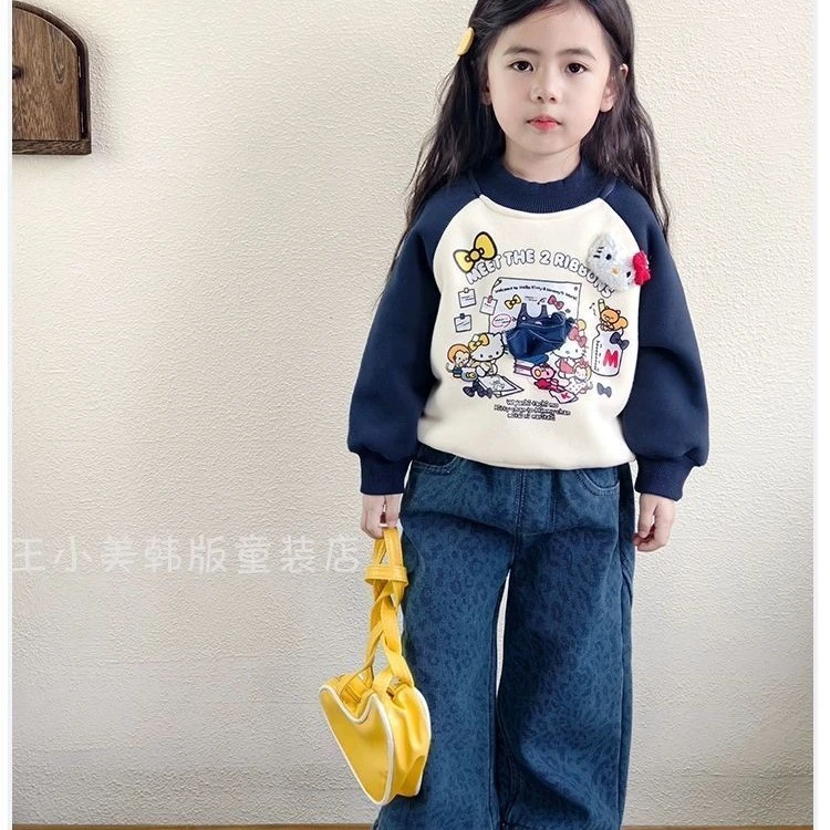 加绒冬季女童秋冬套头卡通风卫衣休闲秋季卡通套装