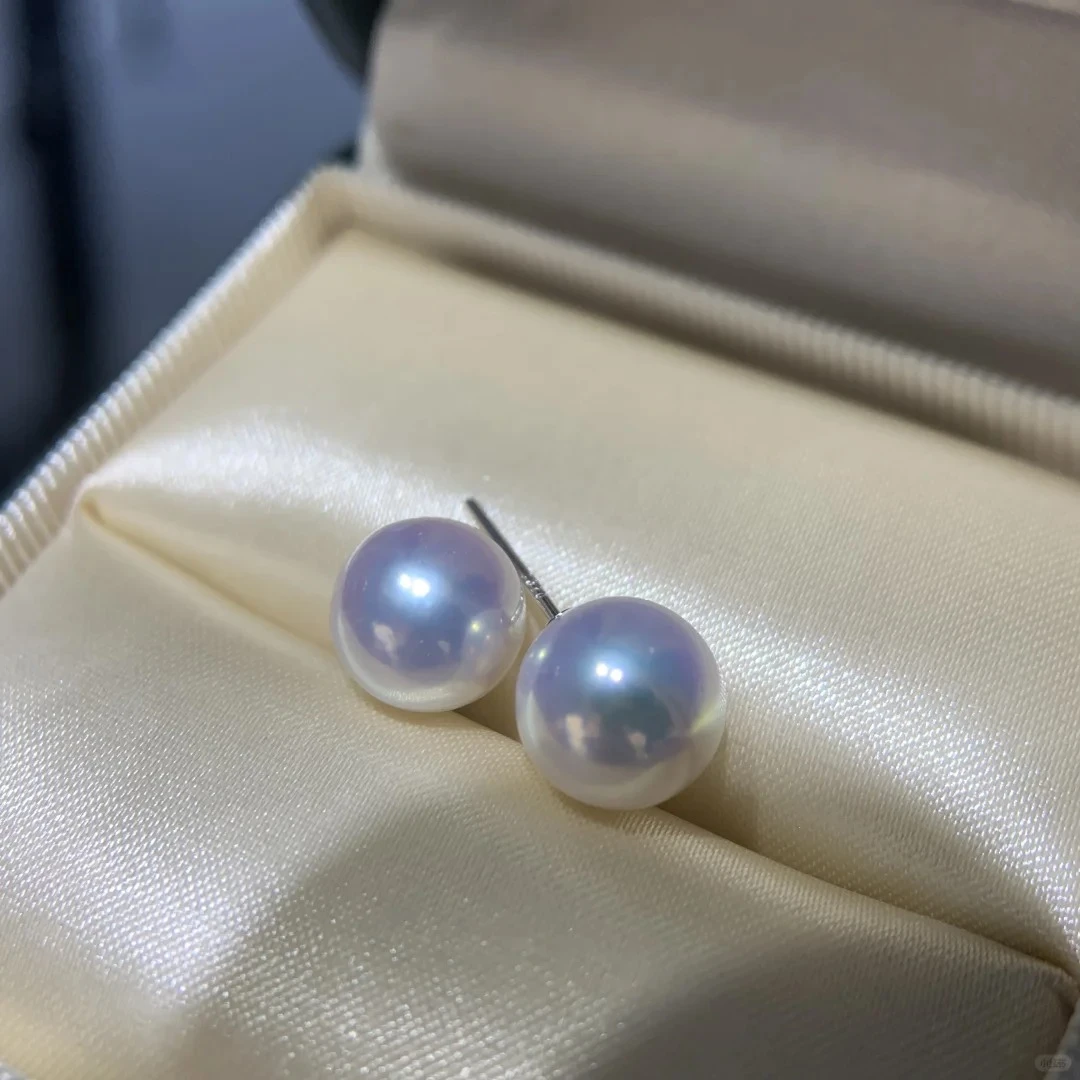 【特选级正圆无暇】耳饰素钉天然淡水爱迪生珍珠赛奥白akoya
