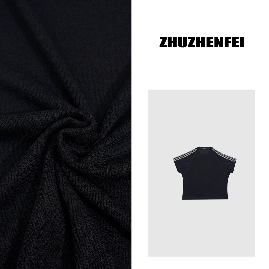 ZHUZHENFEI 醋酸条纹蝙蝠袖减龄显瘦运动感中性T恤Z352391