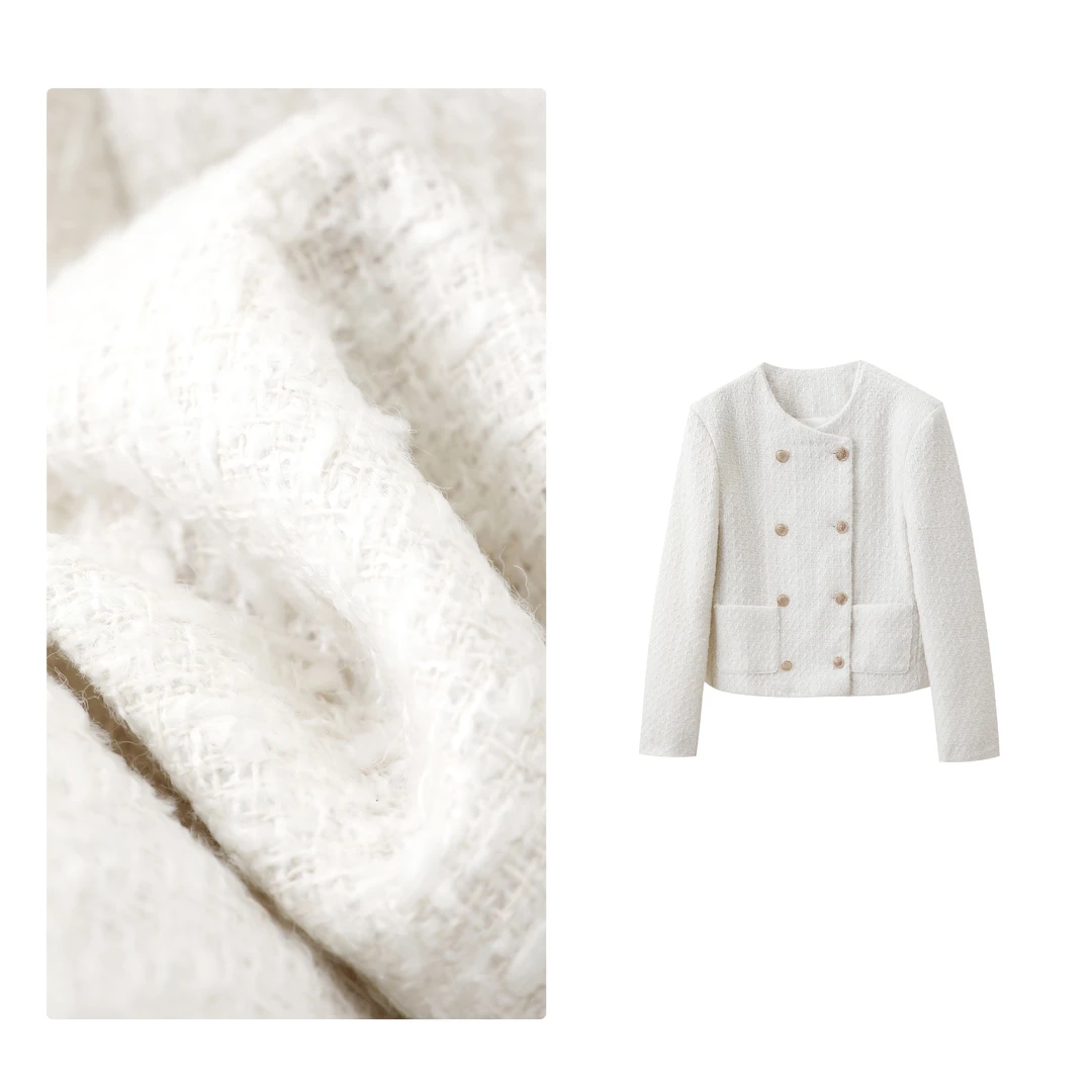 门店36&9！名媛气质！衣橱必备款~双排扣圆领长袖小香风外套Q00022