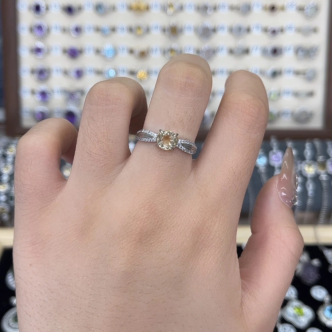 黄晶戒指银S925镶嵌