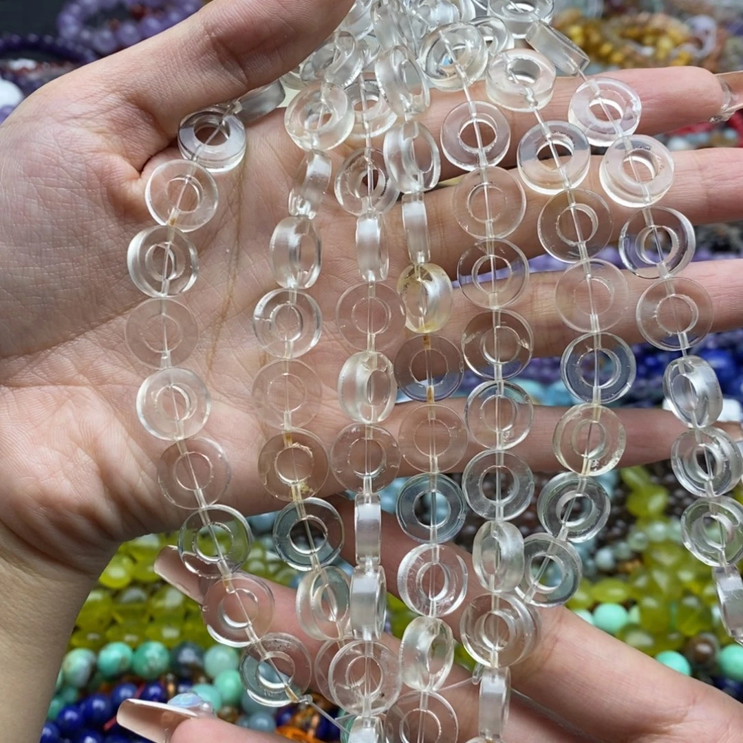 玛瑙/玉髓合金珠宝半成品10个装纯天然白水晶包珠圈6×12mm