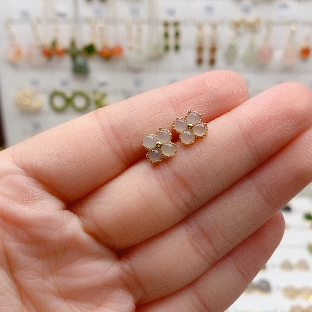 和田玉银S925镶嵌耳饰