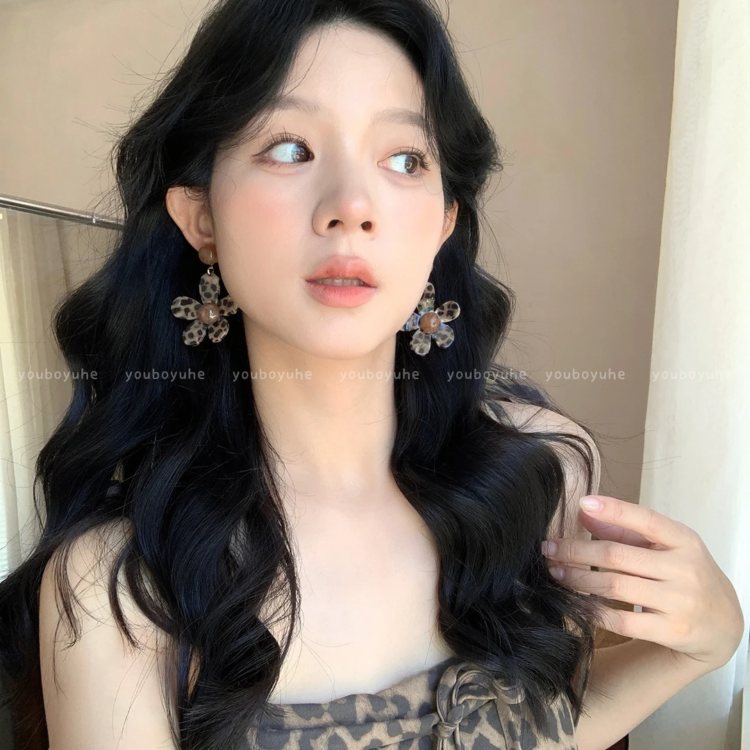 合金亚克力耳饰 复古豹纹花朵耳钉2025新款耳环高级感辣妹风耳饰