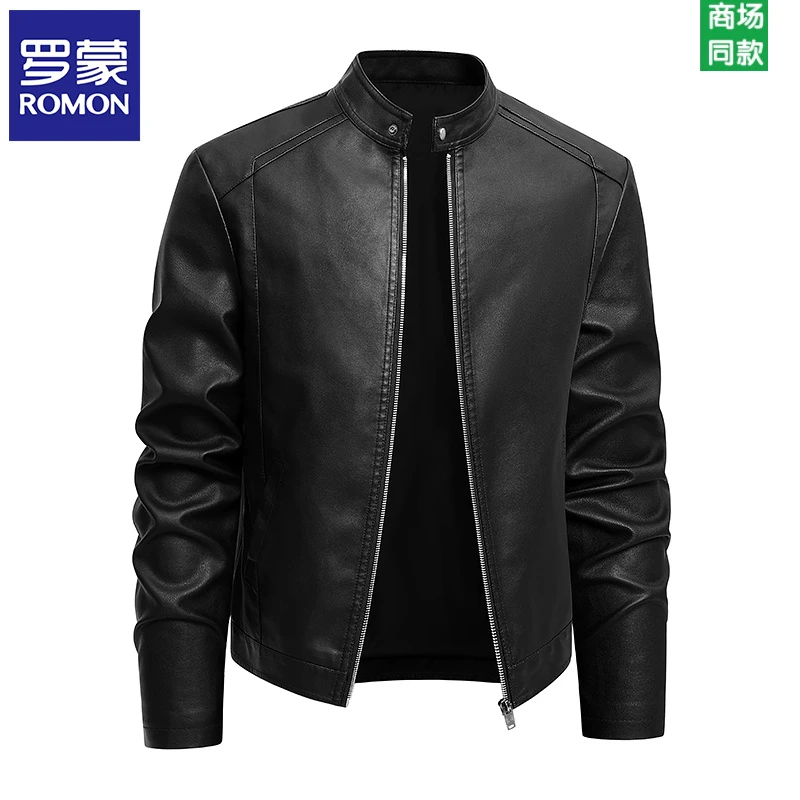 罗蒙高档皮夹克男士PU皮衣秋冬季时尚韩版潮流痞帅青年立领机车服