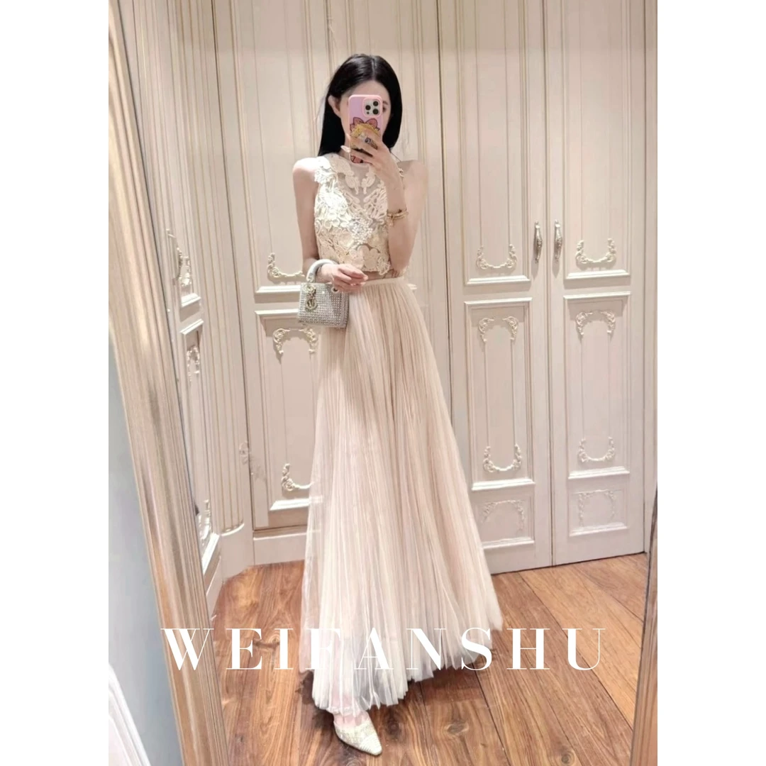 WEIFANSHU/魏凡舒【暮秋晚风】春夏新款时尚气质优雅名媛钩花套装裙