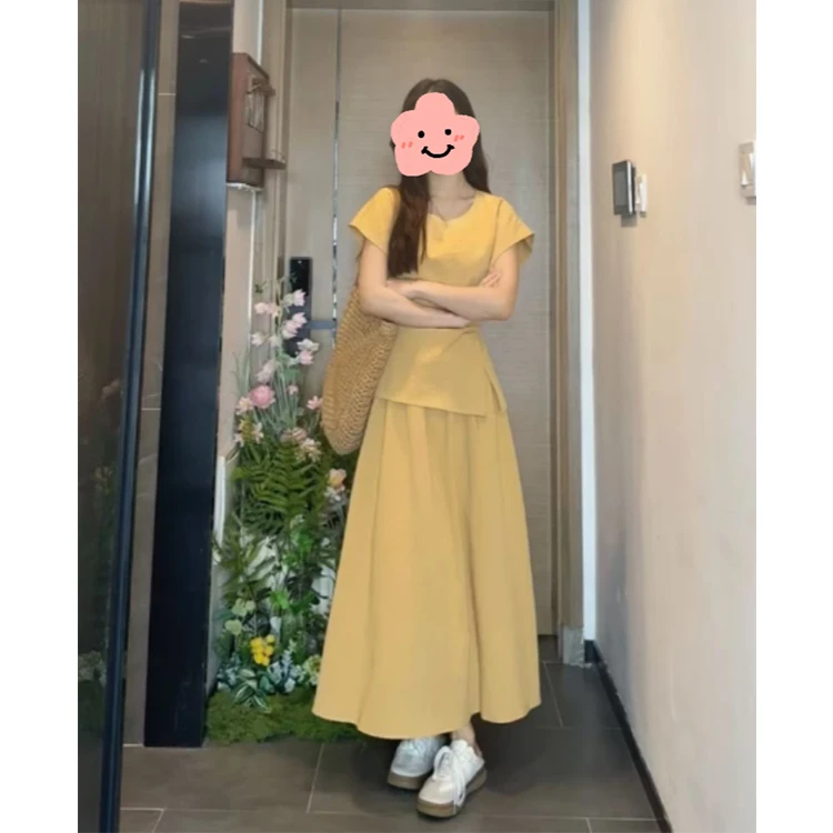 【时髦模范生】知性姐姐穿搭～韩系慵懒风系带收腰上衣+半身裙两件套