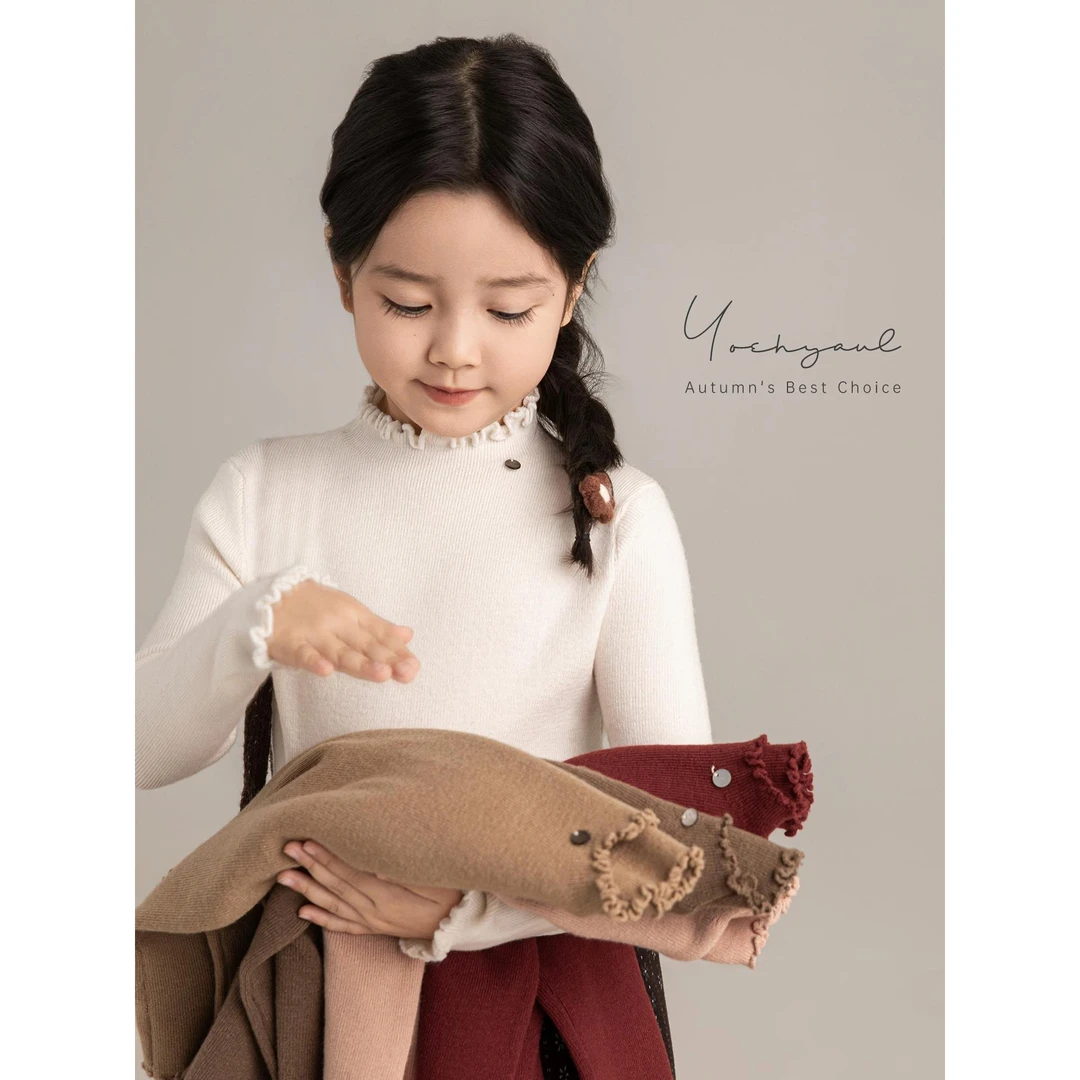 幼悠【浪漫波浪】冬二波儿童宝宝贴心半高领亲肤打底毛衣D4372