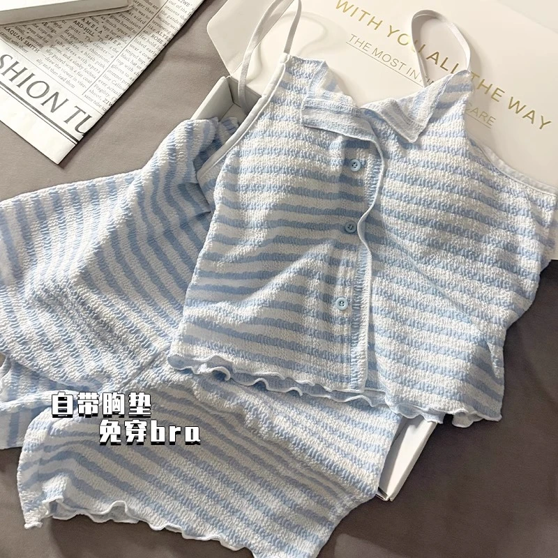 莫代尔睡衣女夏季带胸垫薄款背心短裤2025新款纯欲吊带家居服套装