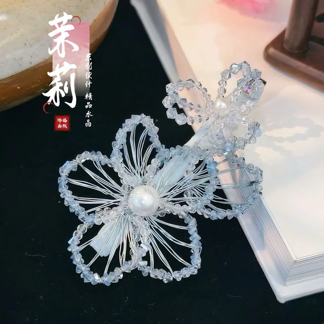 FUXI/福熙「茉莉」系列精品水晶古风原创设计清新双花八公分扣夹756