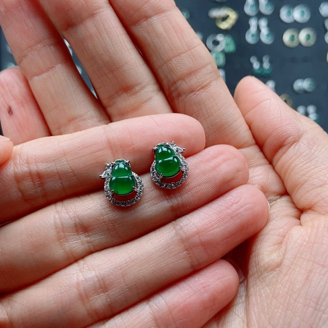 翡翠耳饰银S925镶嵌翡翠首饰