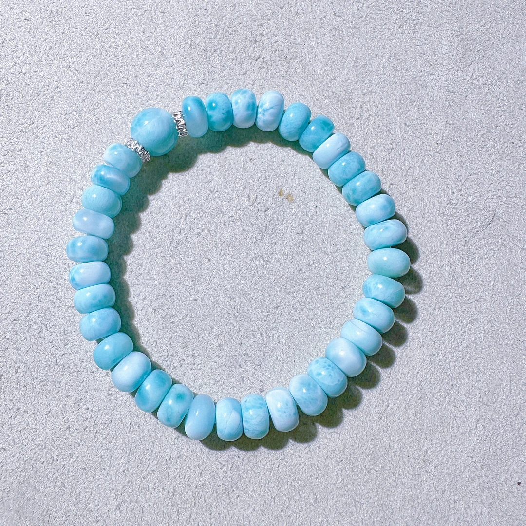 8787海纹石手串玉化天空蓝直切算盘珠蓝色大海的传说多样性发其一