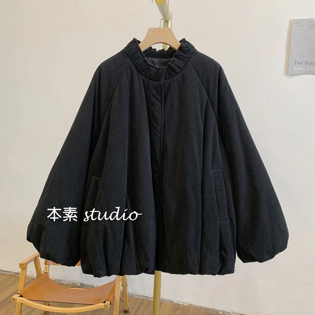 小面包C3106夹棉灯芯绒木耳边立领棉衣