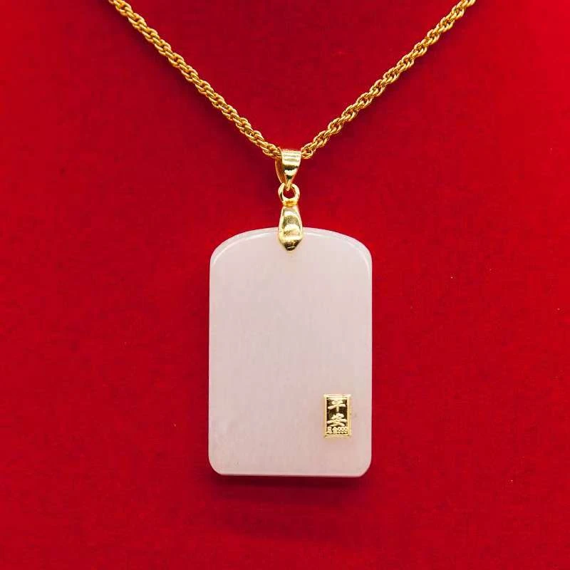 黄金真金镶嵌金丝玉玉石平安无事牌--增证书礼盒- -LY