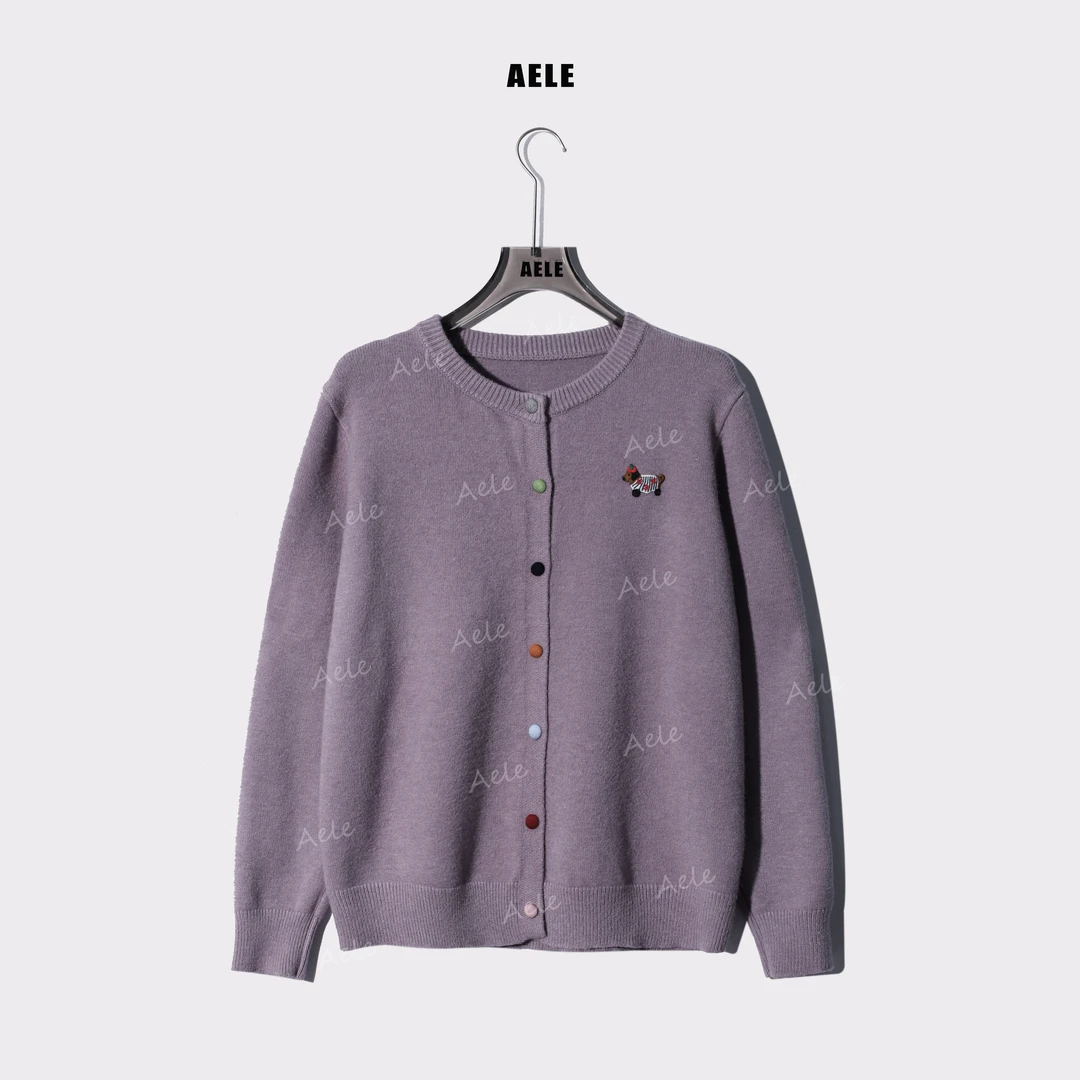 AELE彩扣小狗绣花设计针织开衫毛衣 X853 2983 AD