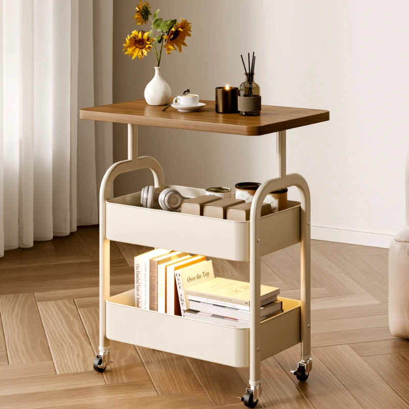 床头柜客厅沙发边几茶几零食收纳架子中古可移动小推车收纳置物架