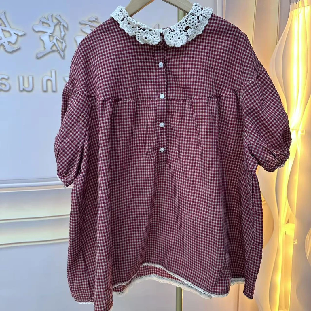 S8422 百搭女装格子短袖衬衫夏季