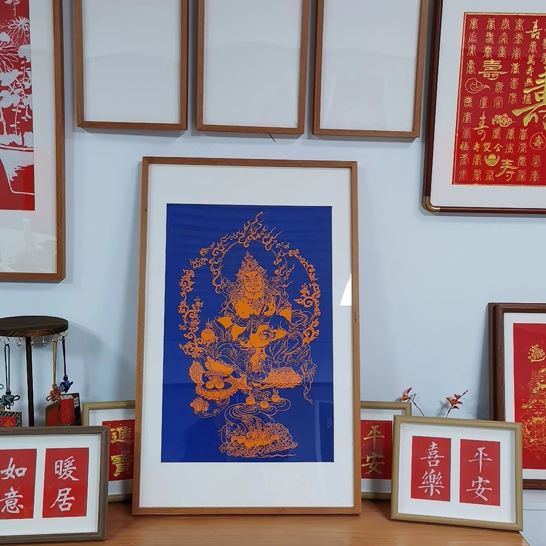 横款黄财神蓝拓装饰画