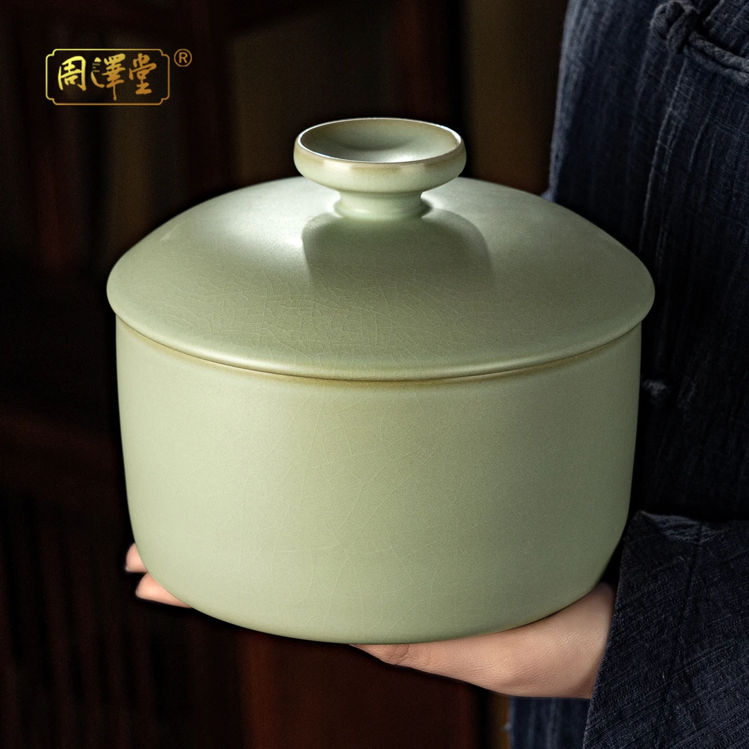 周泽堂汝窑扳指水盂景德镇陶瓷复古茶洗手工青瓷茶配件洗杯洗壶